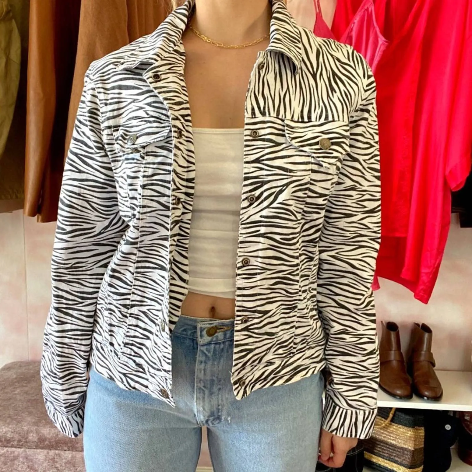 00's Zebra Print Jacket with Button Clasp by Mesmerize