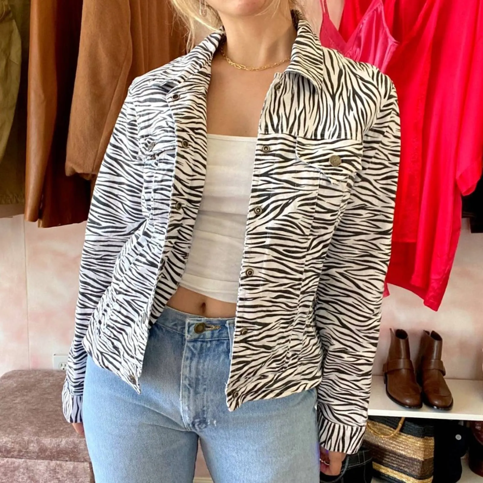 00's Zebra Print Jacket with Button Clasp by Mesmerize