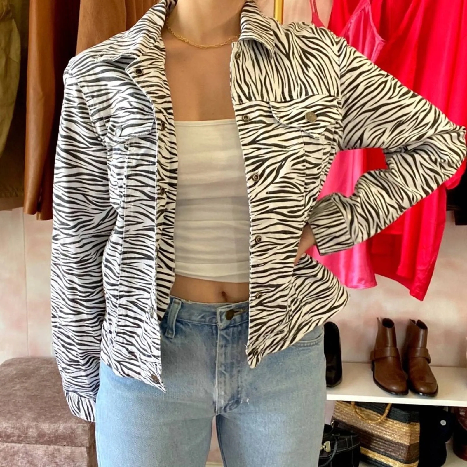 00's Zebra Print Jacket with Button Clasp by Mesmerize