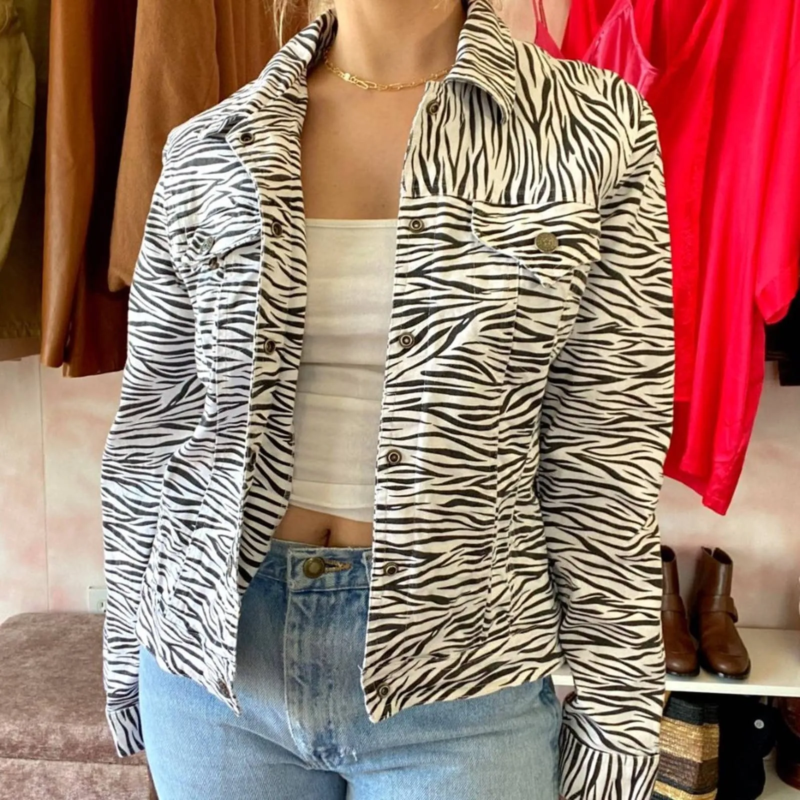 00's Zebra Print Jacket with Button Clasp by Mesmerize