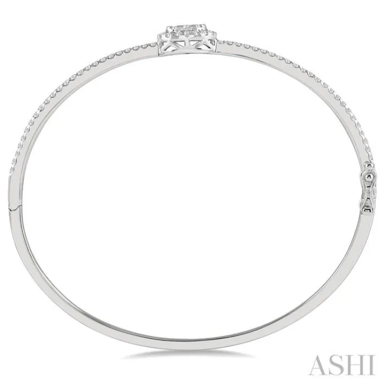 1 ctw Oval Shape Round Cut Diamond Lovebright Stackable Bangle in 14K White Gold