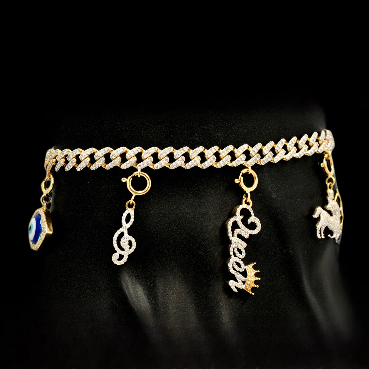 10k Gold 1.00ctw Diamond Link Charm Bracelet 7.5". Bracelet only. Charms sold separately