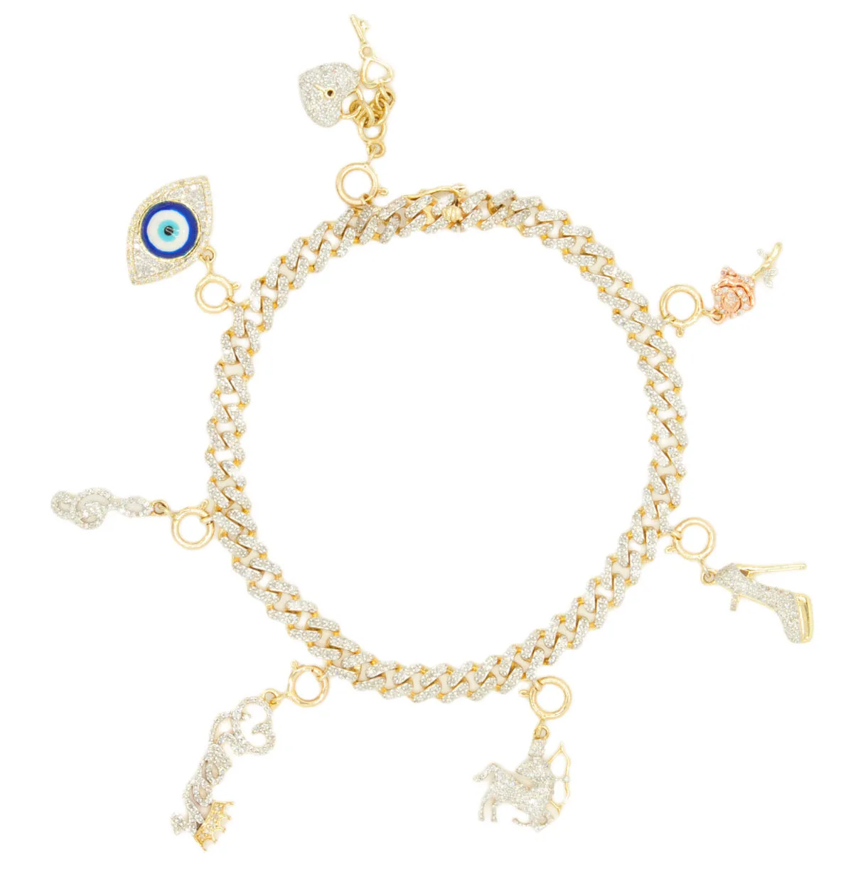 10k Gold 1.00ctw Diamond Link Charm Bracelet 7.5". Bracelet only. Charms sold separately