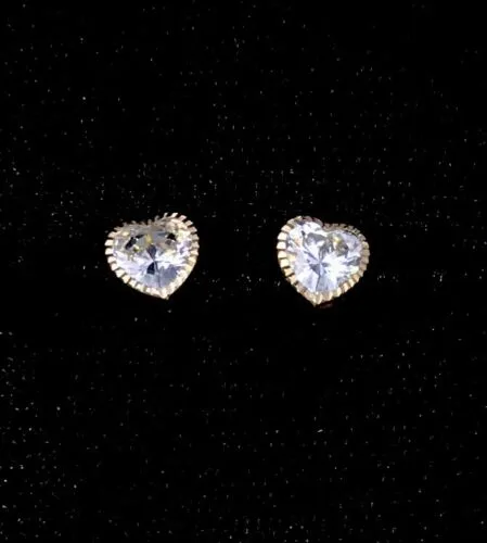 10k Gold Cubic Zirconia Round Bezel Heart Post Earrings