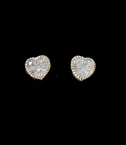 10k Gold Cubic Zirconia Round Bezel Heart Post Earrings