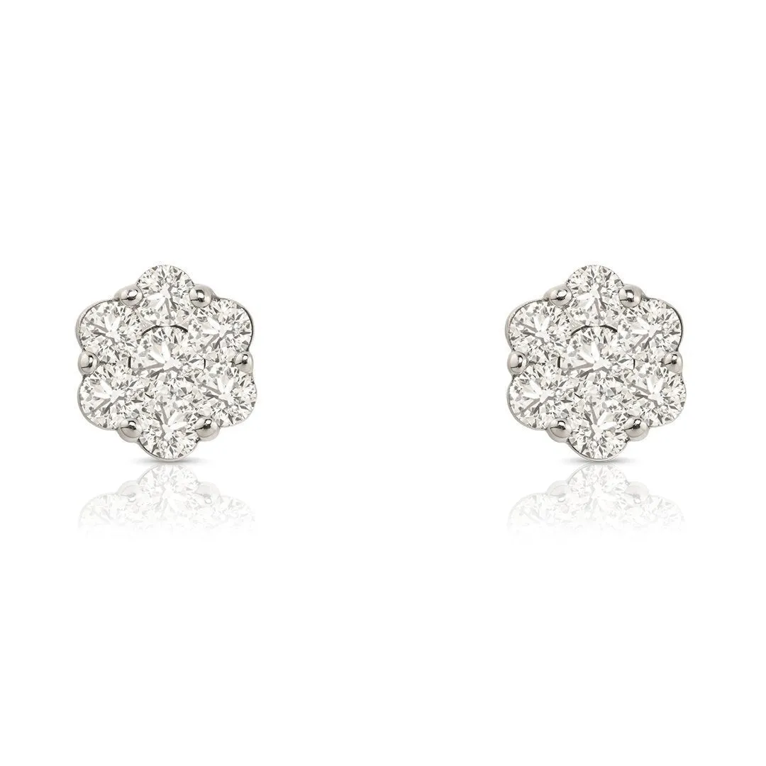 10k White Gold Diamond Stud Cluster Earrings 1 Ctw