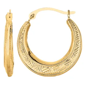 10k Yellow Gold Weave Texture Design Round Shape Hoop Earrings, Diameter 20mm