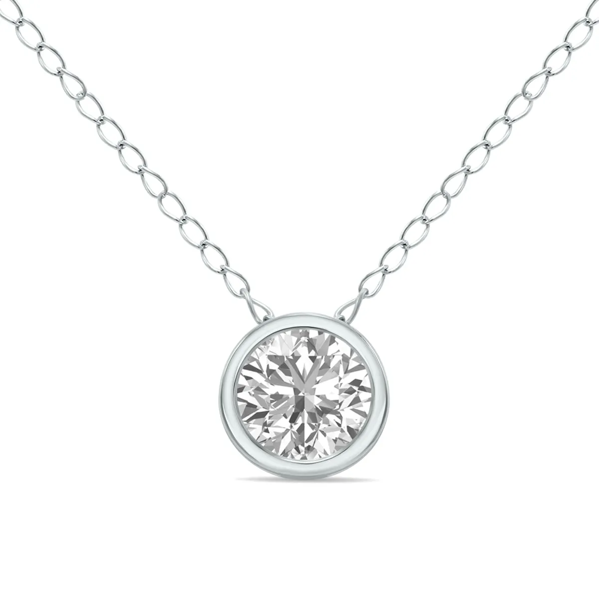 1/3 Carat Lab Grown Diamond Bezel Pendant In 14K White Gold