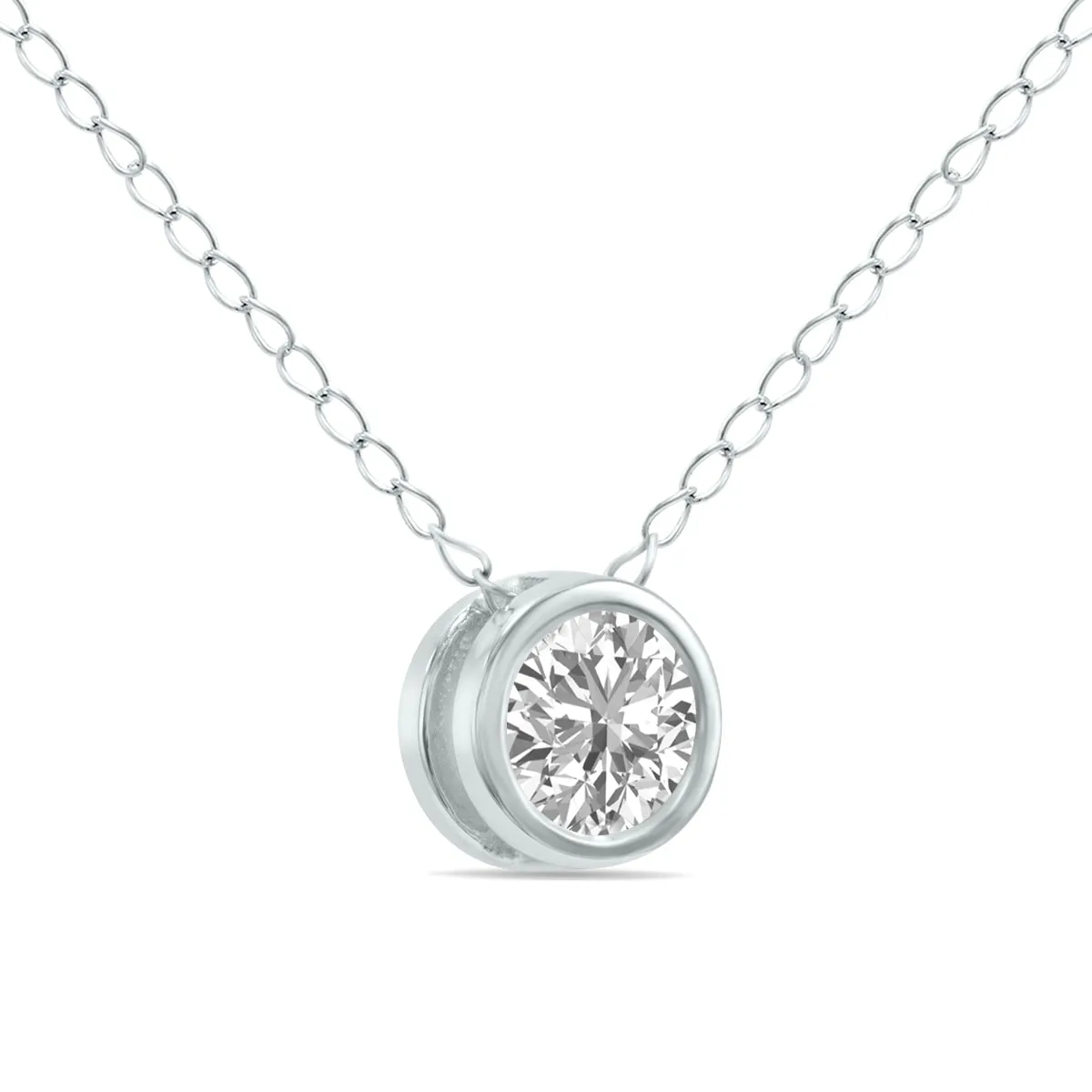 1/3 Carat Lab Grown Diamond Bezel Pendant In 14K White Gold