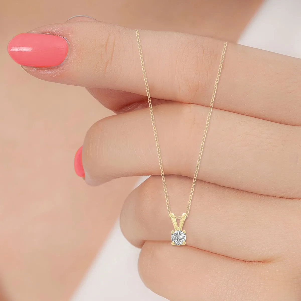 1/4 Carat Lab Grown Diamond Round Solitaire Pendant In 14K Yellow Gold