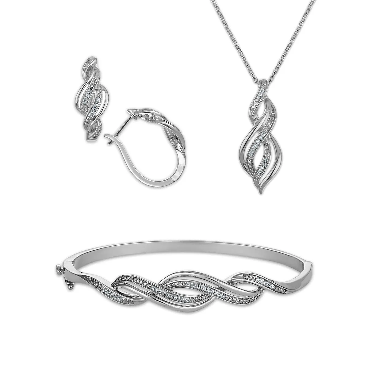 1/4 CTW Diamond 3-Piece Set in Rhodium Plated Sterling Silver