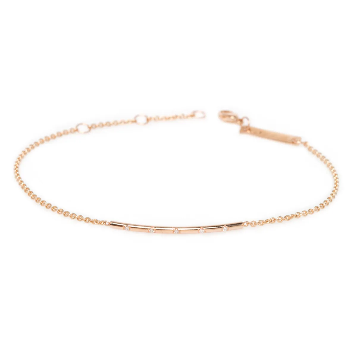 14k 5 Bead Set Diamond Bar Bracelet