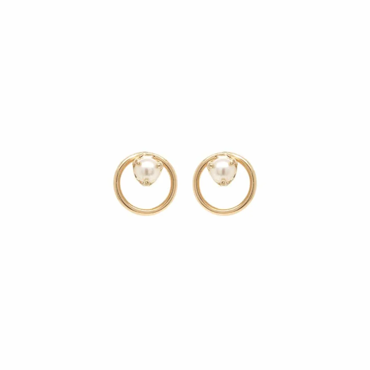 14K Circle Pearl Prong Studs