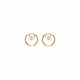 14K Circle Pearl Prong Studs