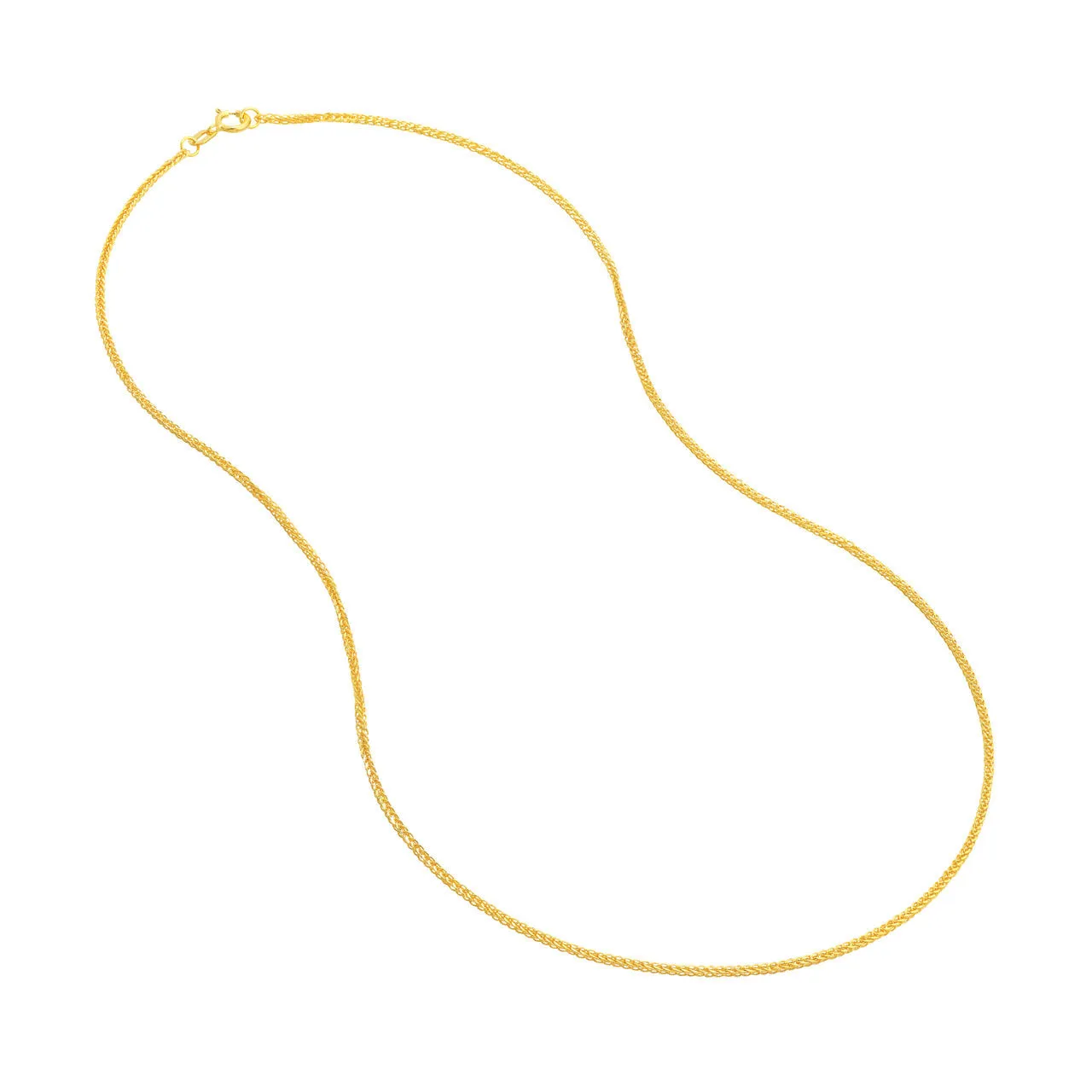 14k Gold 1.5mm Square Wheat Chain Necklace with Spring Ring - Yellow Gold or White Gold