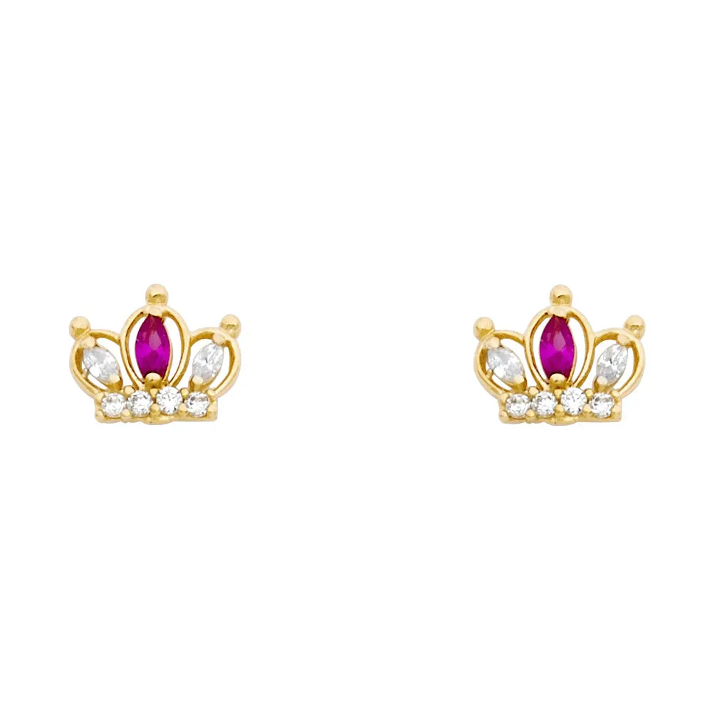 14K Gold Crown or Tiara Stud Earrings