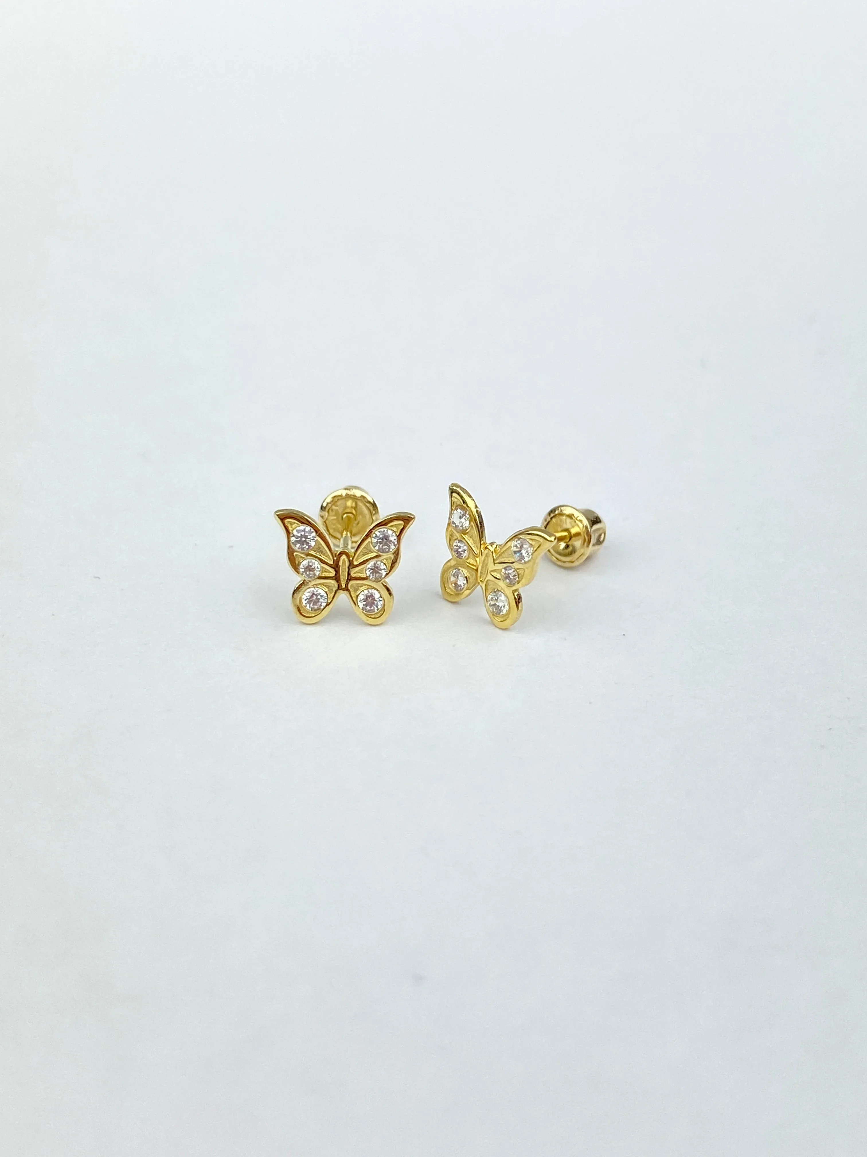 14K Gold CZ Butterfly Stud Earrings