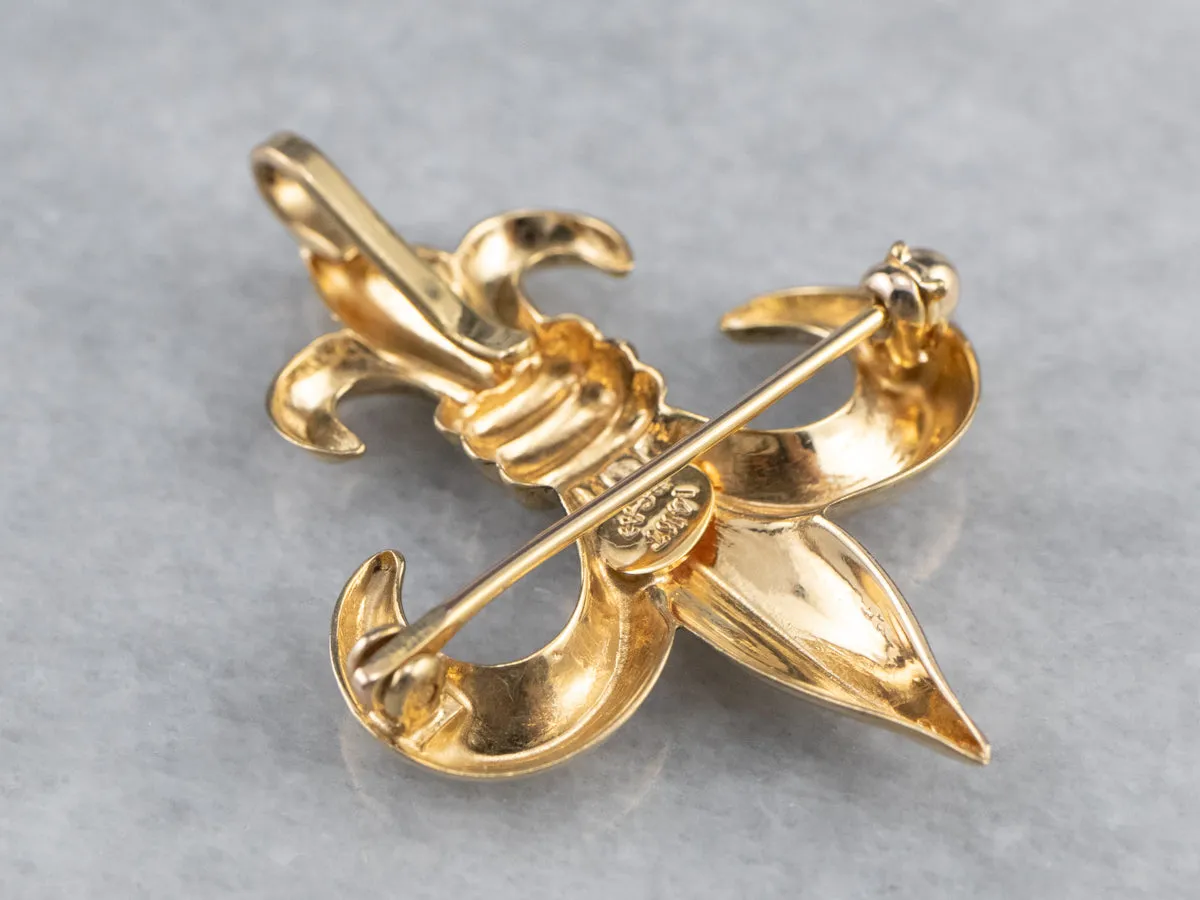 14K Gold Fleur de Lis Watch Pin