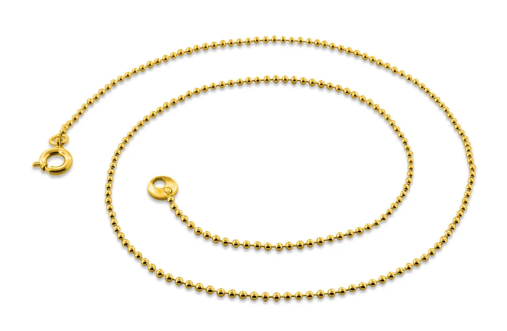 14K Gold Plated 22" Bead Brass Chain Necklace 1.50mm