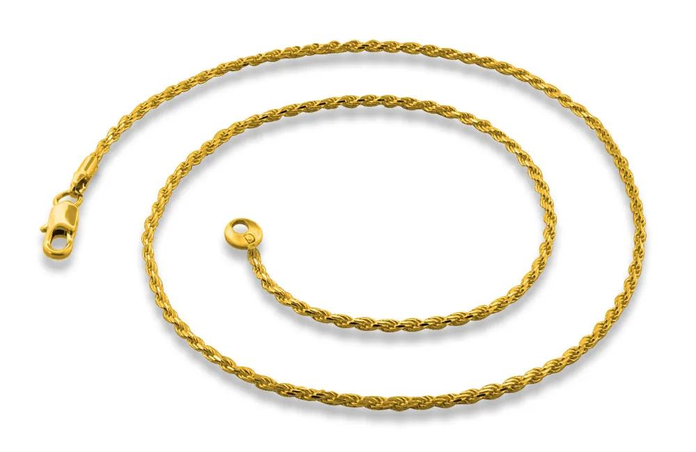 14K Gold Plated 24" Rope Brass Chain Necklace 1.73mm