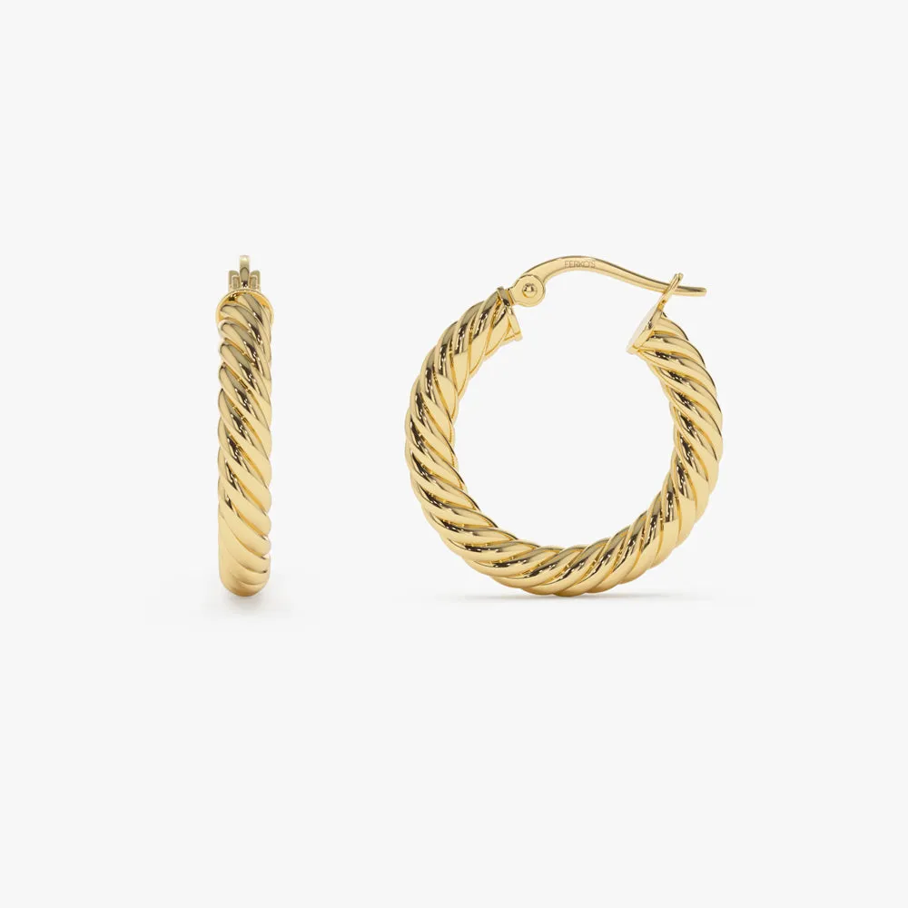 14k Gold Twist Rope Hoop Earrings 25MM