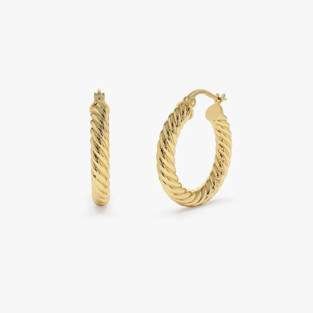 14k Gold Twist Rope Hoop Earrings 25MM