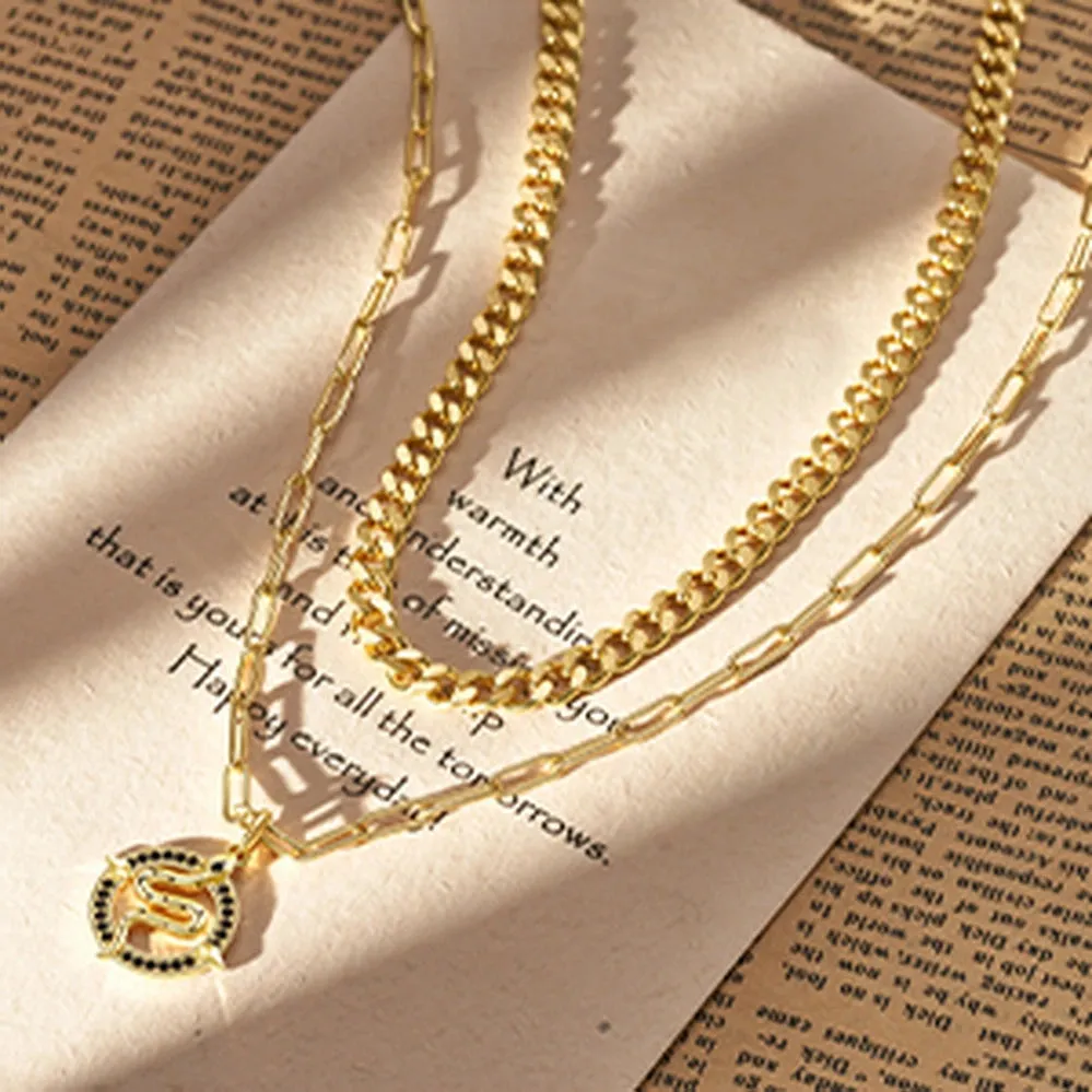 14K Layered Serpent Pendant Choker Gold Snake Necklace- Cuban Paperclip Snake