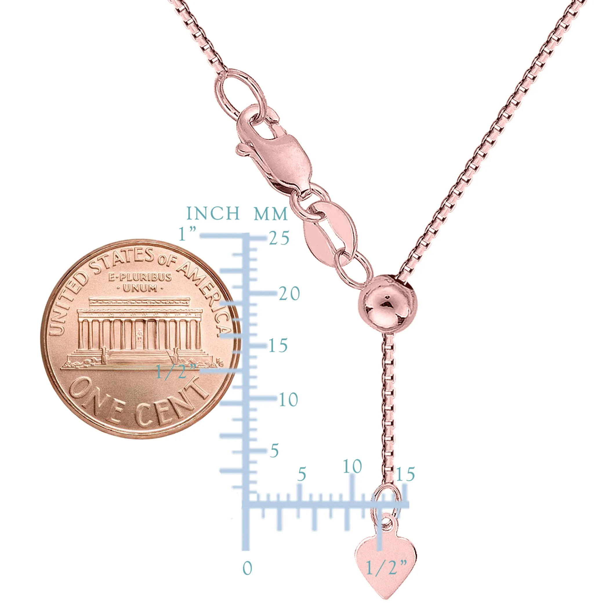 14k Rose Gold Adjustable Box Chain Necklace, 0.7mm, 22"