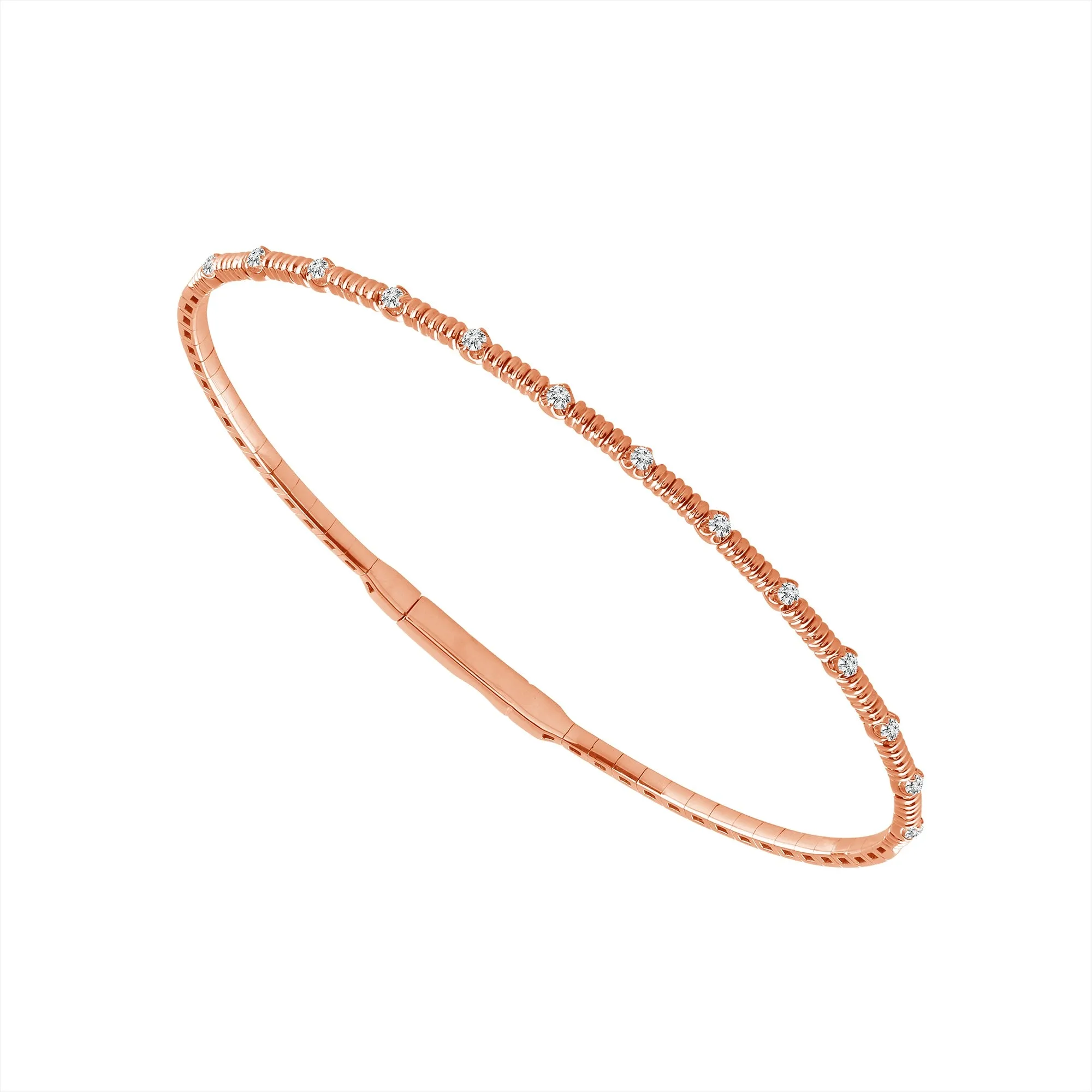 14K Rose Gold Diamond Flex Bangle with Diamond Stations