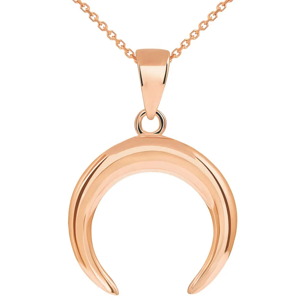 14k Rose Gold Horn High Polished Crescent Moon Pendant Necklace