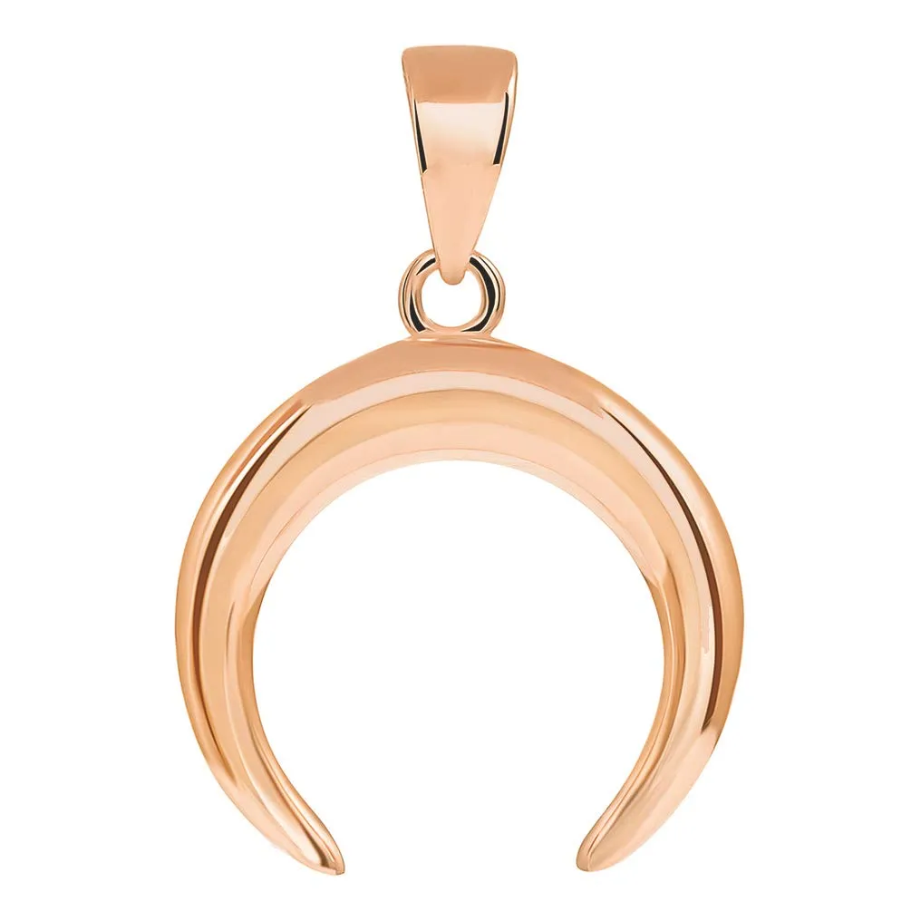 14k Rose Gold Horn High Polished Crescent Moon Pendant Necklace