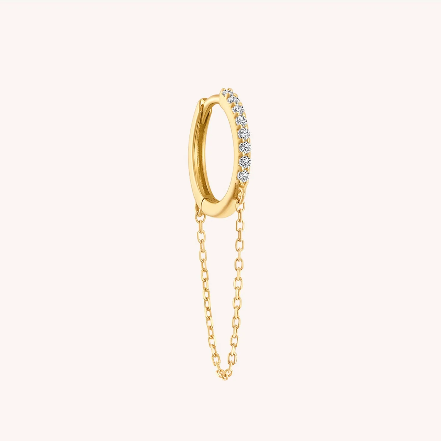 14K Solid Gold Diamond Timeless Hoop Chain Earrings