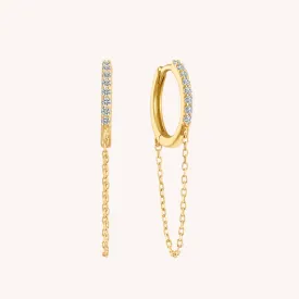 14K Solid Gold Diamond Timeless Hoop Chain Earrings