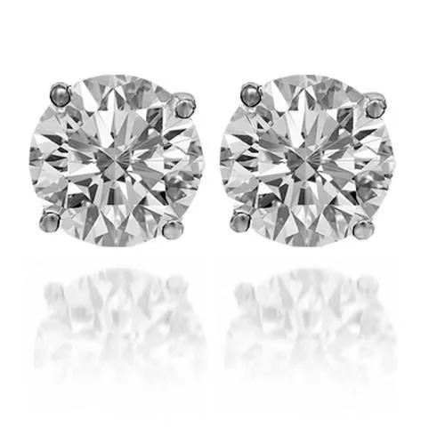 14K Solid White Gold Moissanite Solitaire Stud Earrings 3.00 Ctw