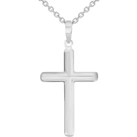 14k Solid White Gold Traditional Religious Plain Cross Pendant Necklace