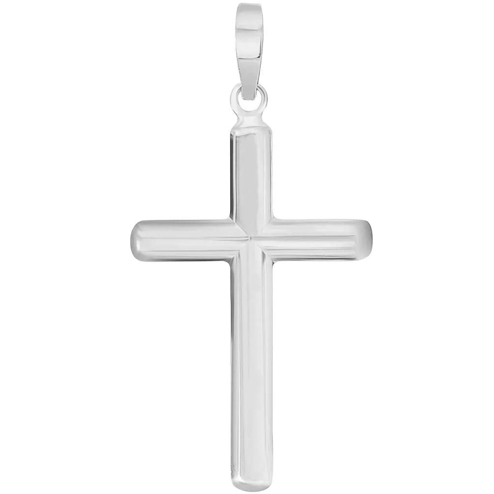 14k Solid White Gold Traditional Religious Plain Cross Pendant Necklace