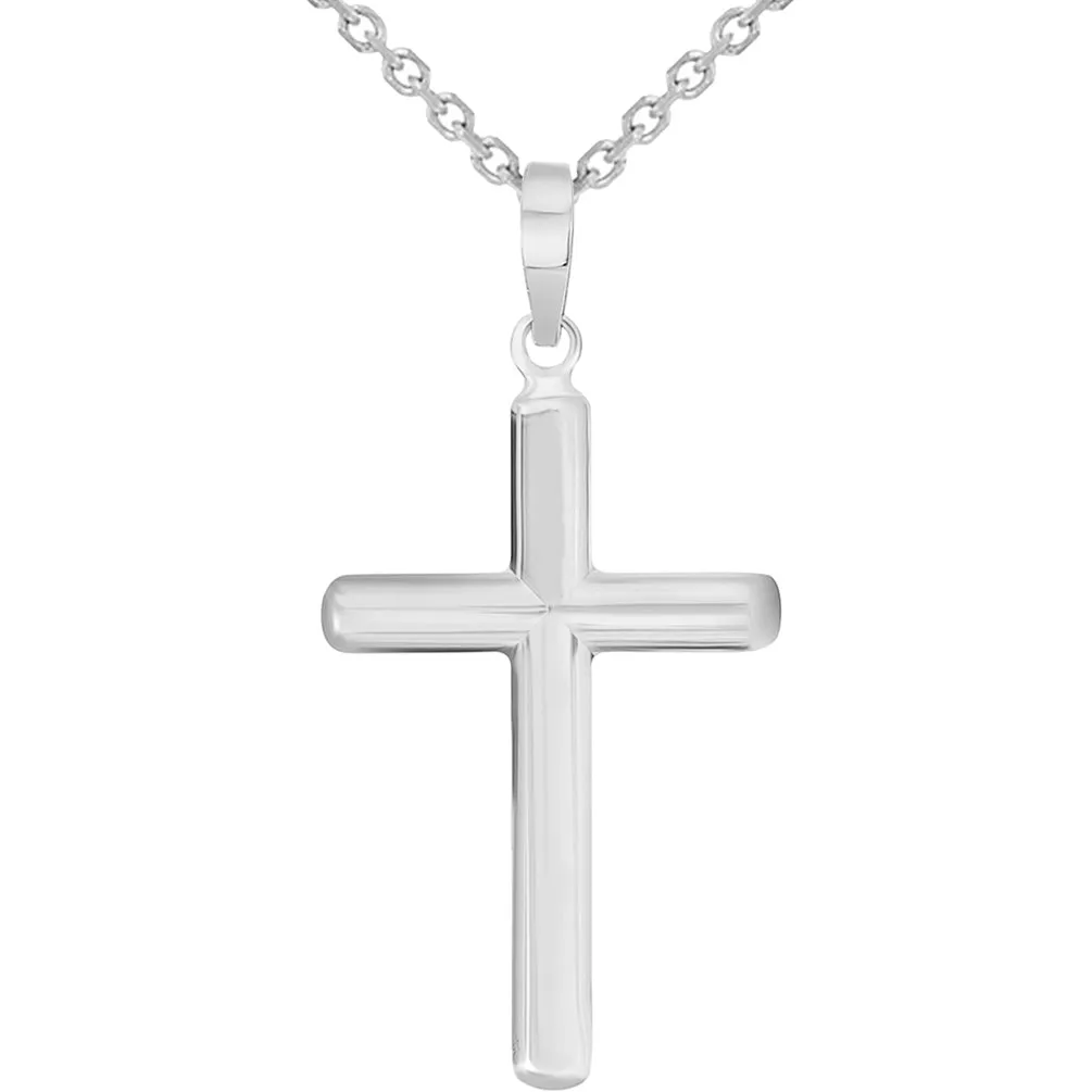 14k Solid White Gold Traditional Religious Plain Cross Pendant Necklace