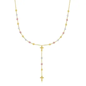 14k Tri-Color Gold Rosary Chain Necklace