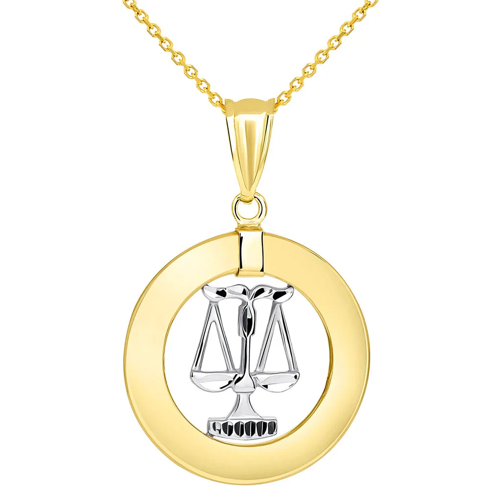 14k Two Tone Gold Open Circle Libra Zodiac Sign Pendant Necklace