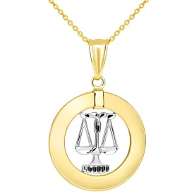 14k Two Tone Gold Open Circle Libra Zodiac Sign Pendant Necklace