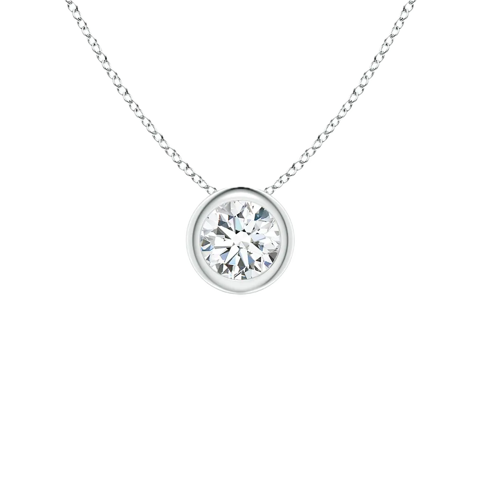 14K White Gold Bezel Set Diamond Necklace