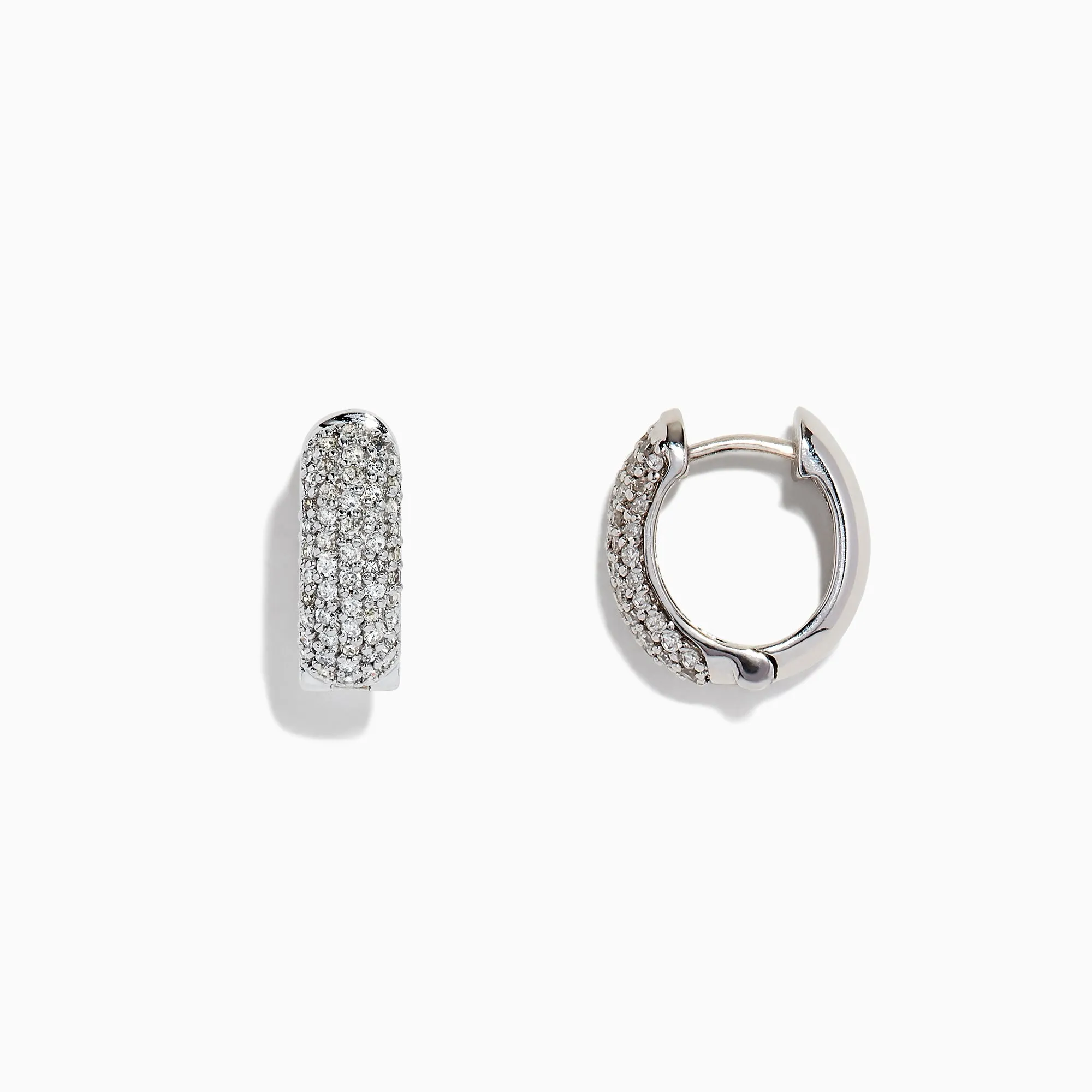 14K White Gold Diamond Huggie Hoop Earrings,0.53 TCW