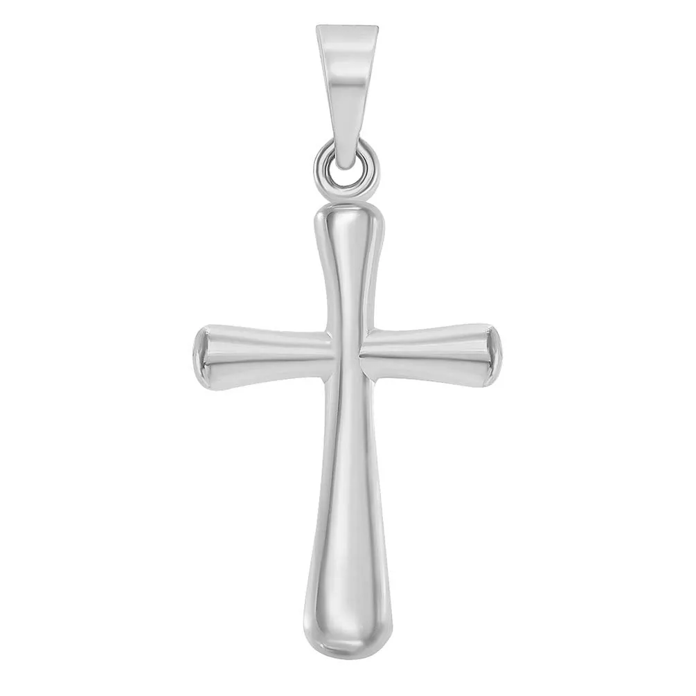 14k White Gold High Polished Religious Plain Small Cross Charm Pendant Necklace