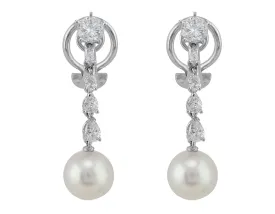 14k White Gold Pearl Diamond Chandelier Earrings