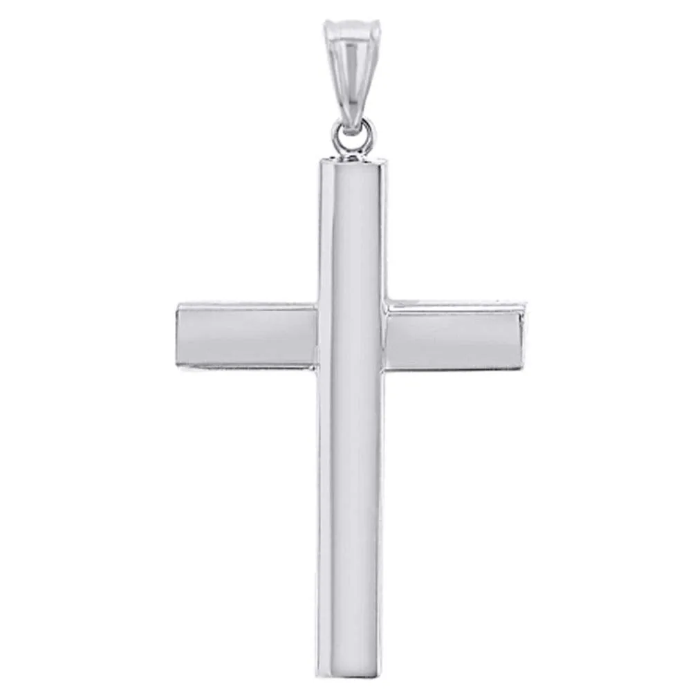 14K White Gold Traditional Religious Plain Cross Pendant with Chain Necklace