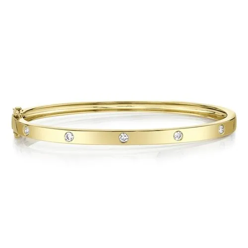 14KT GOLD 0.38 CTW DIAMOND FLUSH SET 5 STONE BANGLE BRACELET