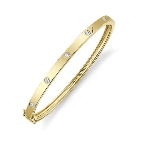 14KT GOLD 0.38 CTW DIAMOND FLUSH SET 5 STONE BANGLE BRACELET