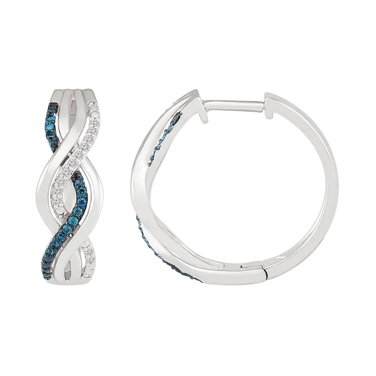 1/6 CTW Diamond Twist Hoop 19MM Earrings in Sterling Silver