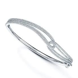 18ct White Gold Interlocking Diamond Set Bangle