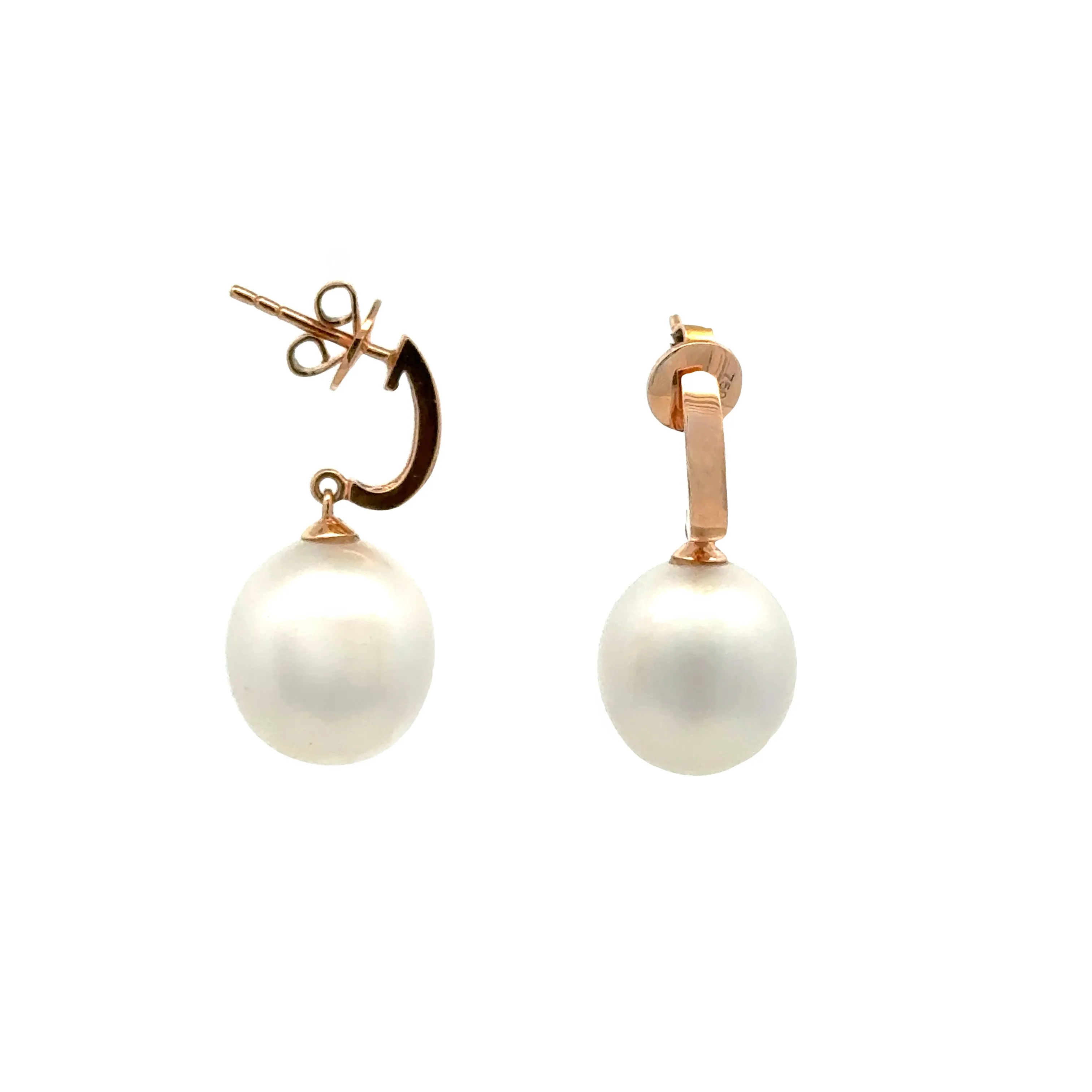 18K Rose Gold Australian South Sea Cultured 12-13 mm Pearl Drop Earrings